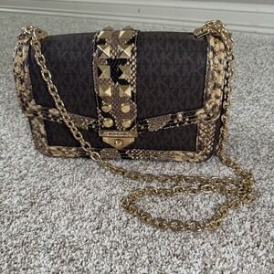 Michael Kors SoHo Large Snake Studded Embossed Leather And Logo Chain Purse NWOT